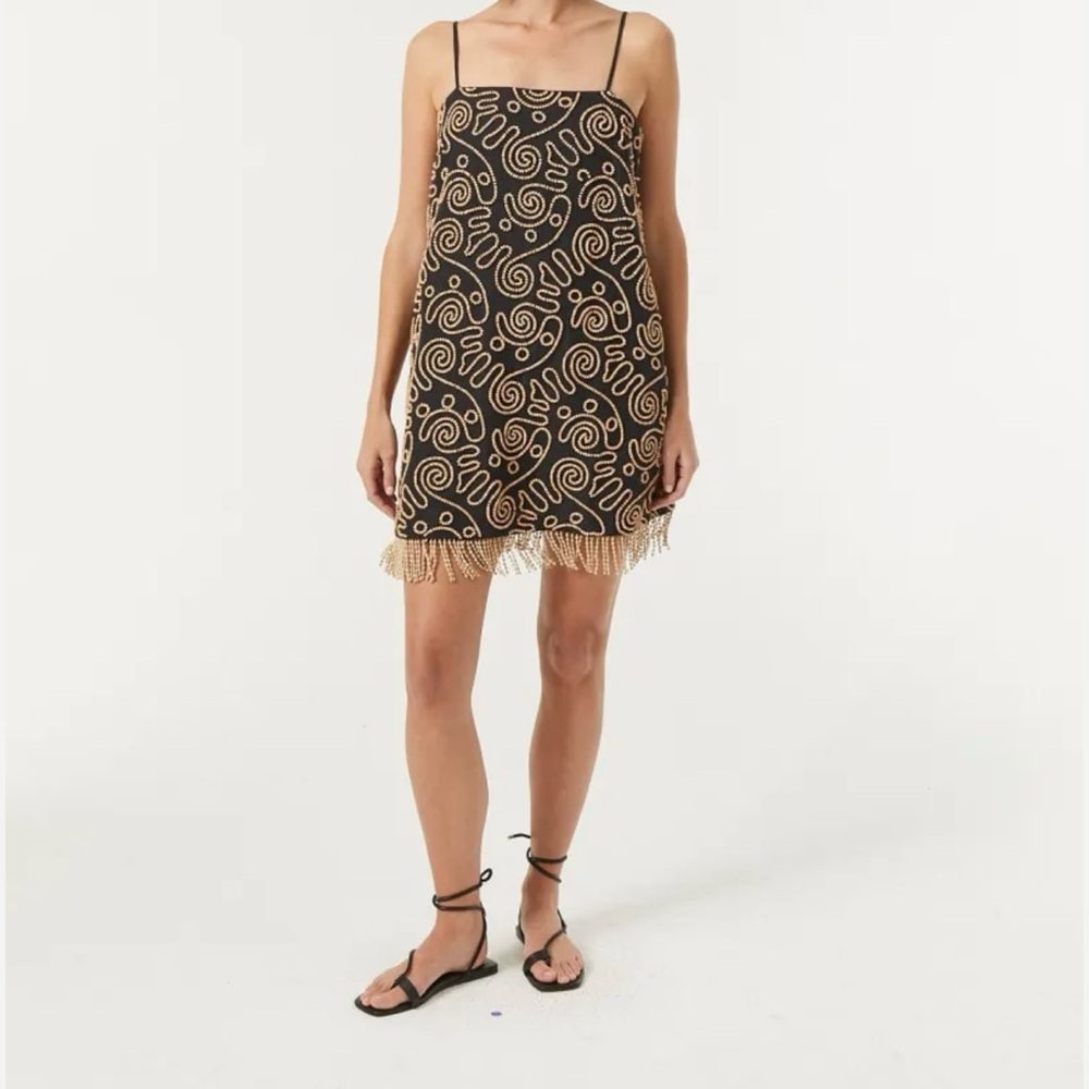 $650 NWT Rhode Black and Tan “Nilu” Beaded Mini Dress Sz Medium